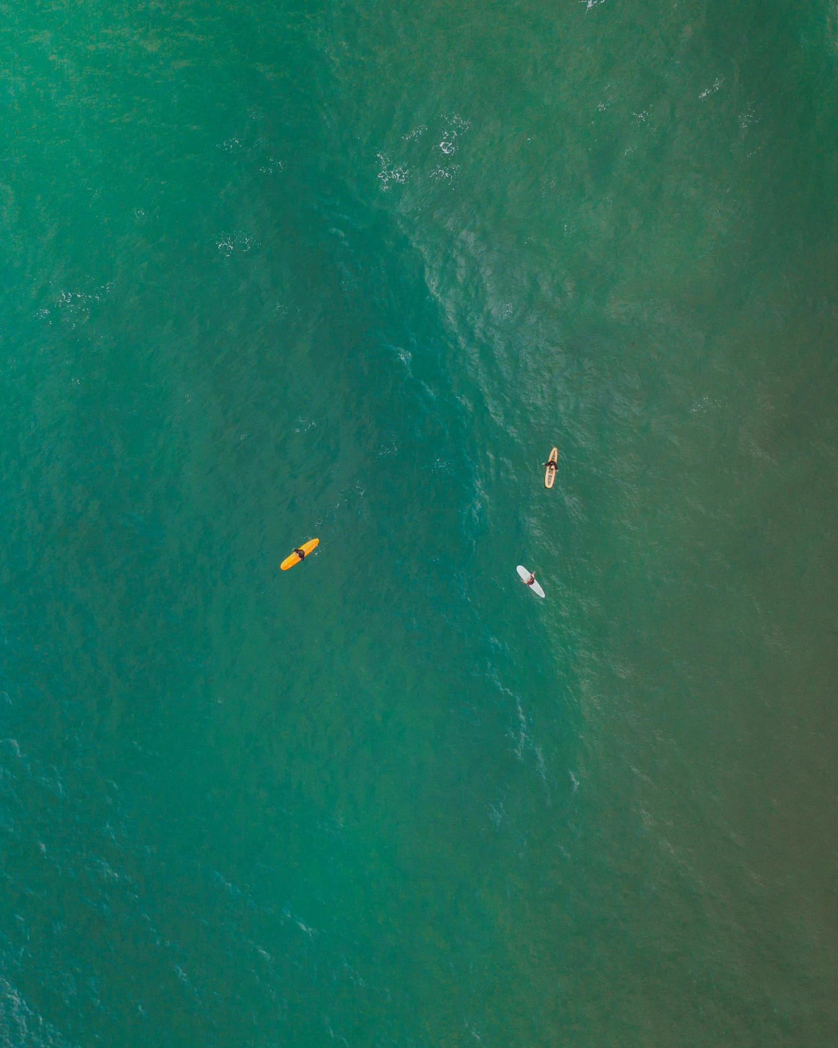 two people surfing on surfboards in the ocean