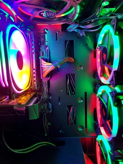 the colorful computer case has multiple colored lights