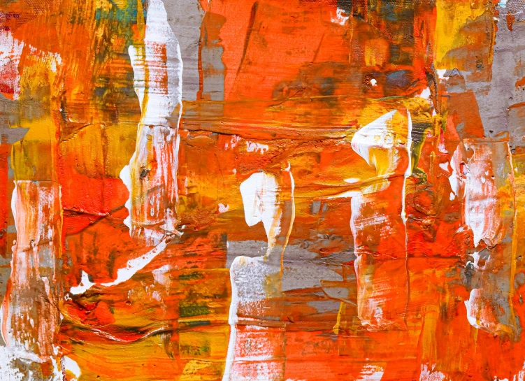 abstract painting in orange and yellow shades with a white silhouette