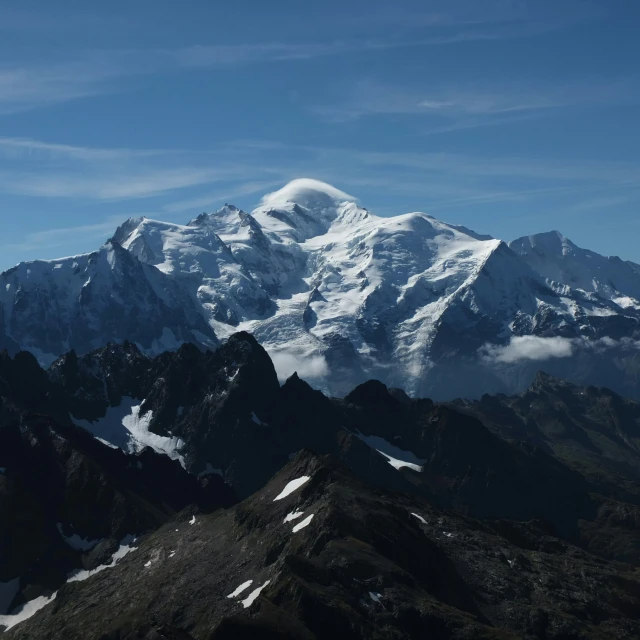 snow capped mountains with sp trees in the foreground