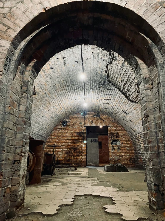 the inside of an old, brick building