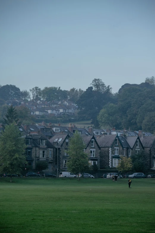 the person is flying his kite in the field