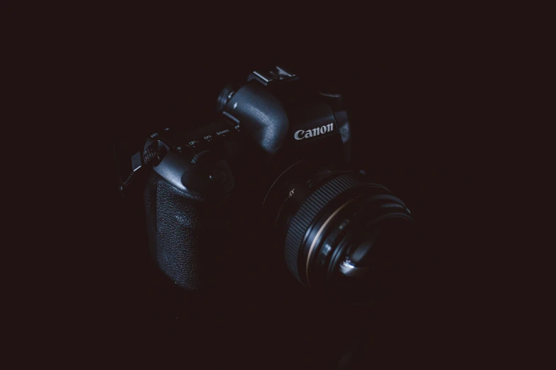 a canon camera with a black background