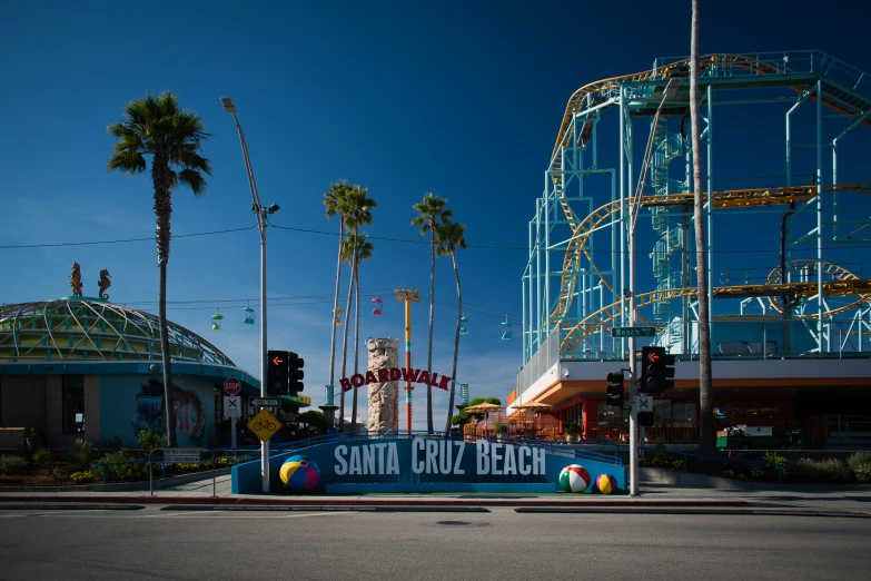 there are palm trees and roller coasters at santa cruz beach