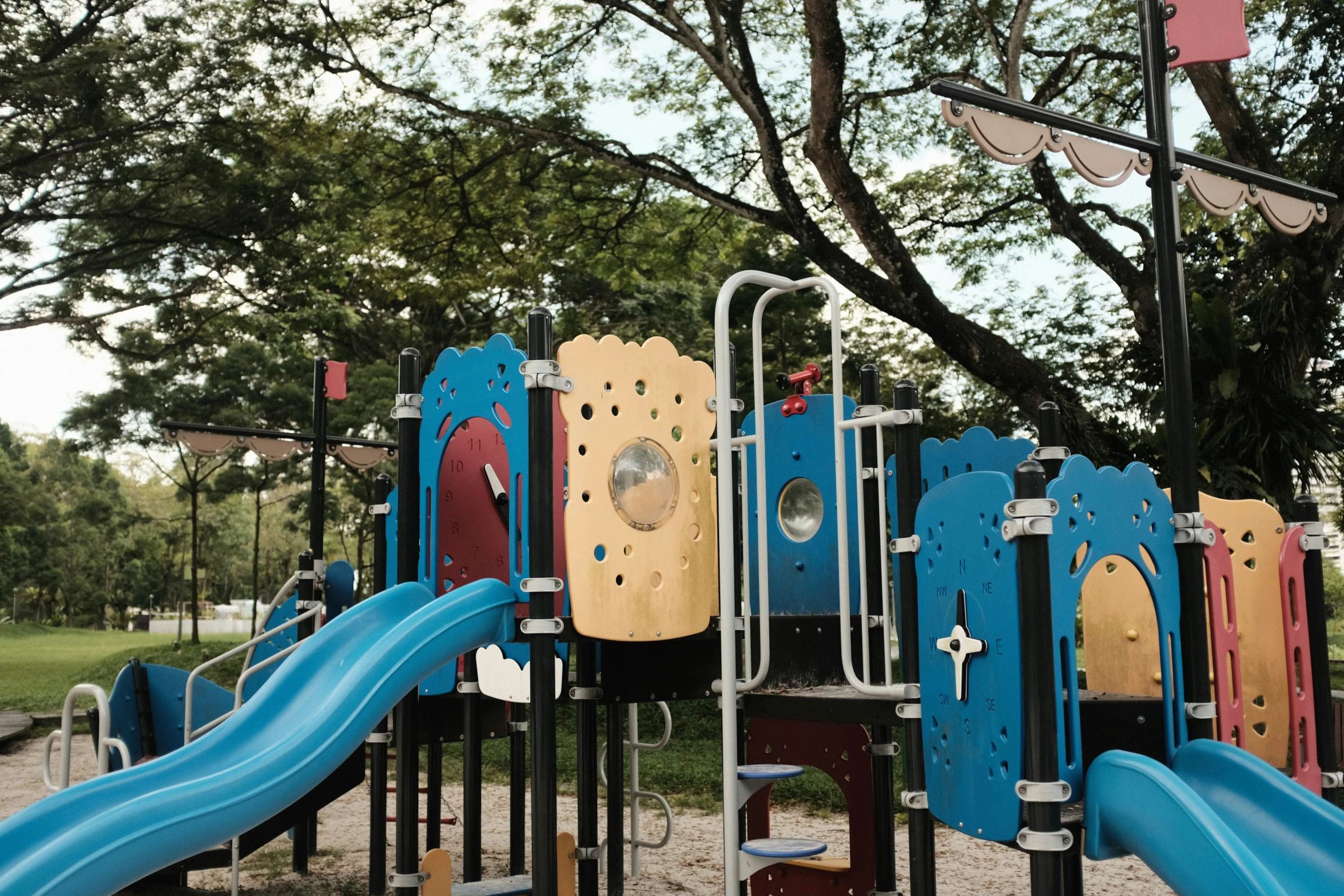 the playground is colorful and is well set