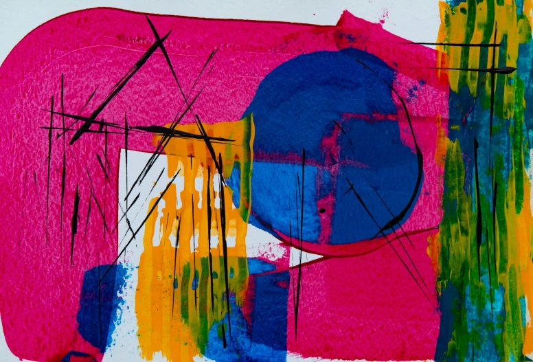 the abstract painting is created with different colors and shapes