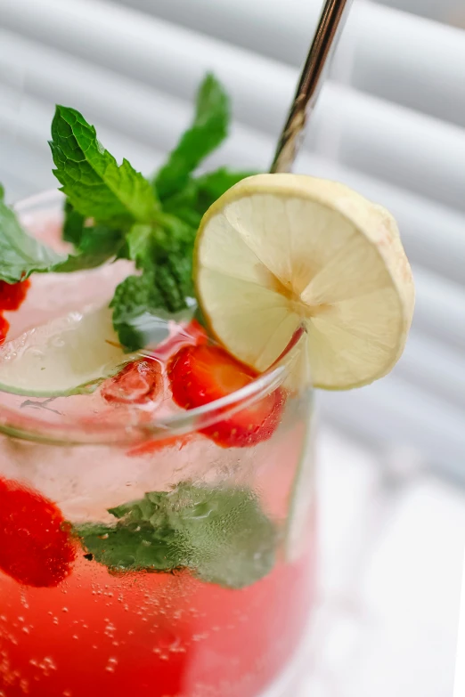 a pitcher of ice with fruit on top