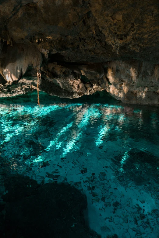 blue lagoon with water in a cave