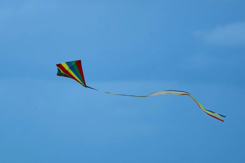 colorful kite flying in the blue sky with no cloud