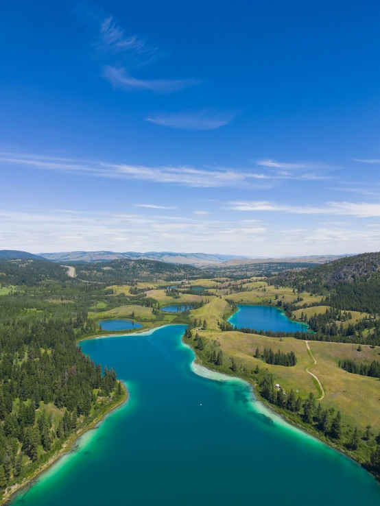 the water is green and clear on the sunny day