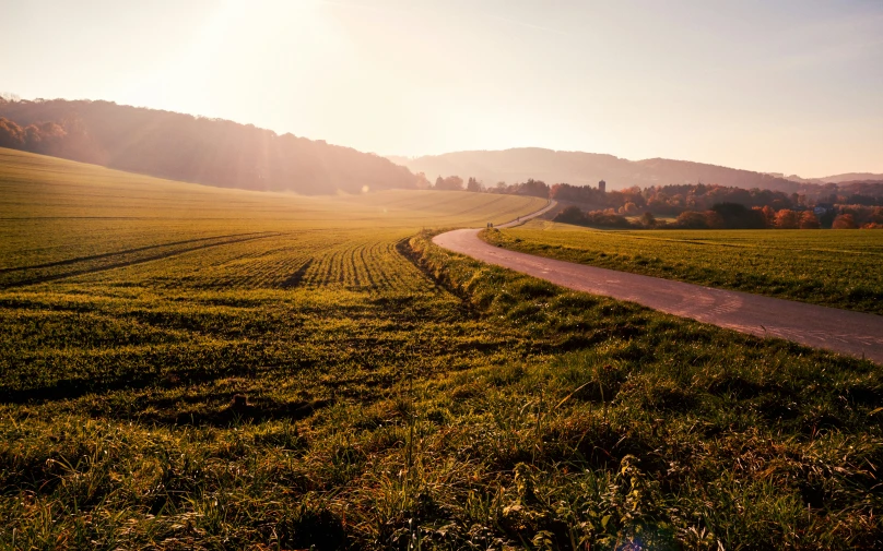 a winding country road in an empty meadow