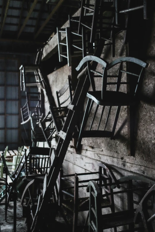 chairs that are stacked on top of each other