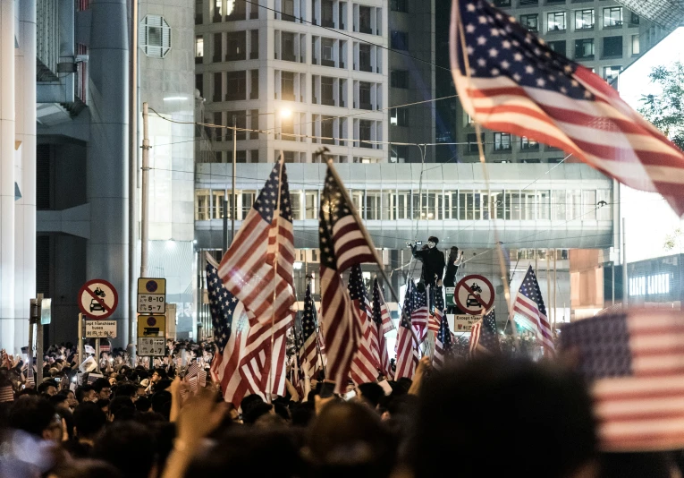 this is an image of a protest in the city