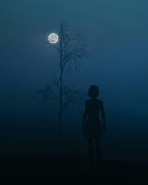 a black and white po of a woman and the moon