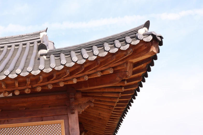 an oriental architecture with the blue sky behind