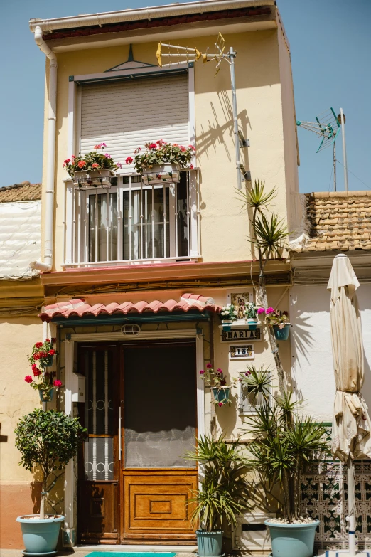 a building that has some flowers on it