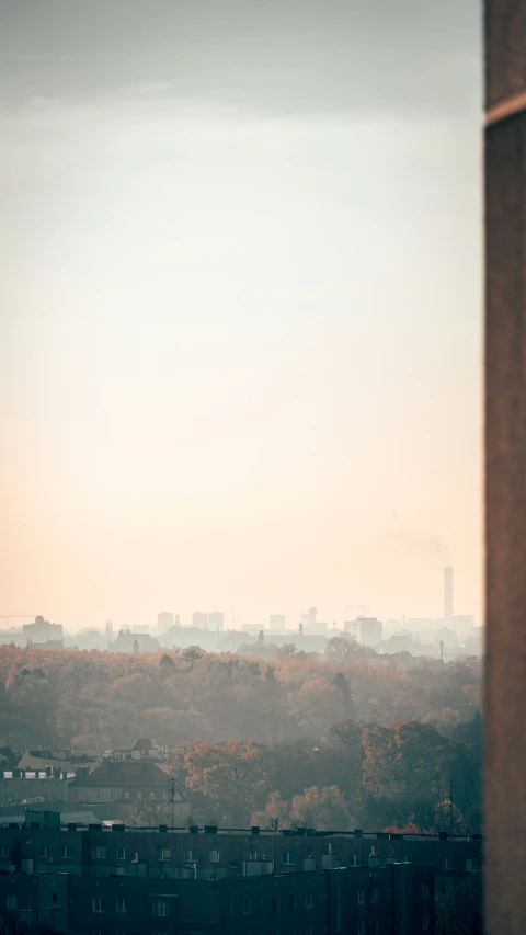 the view of a distant city in a hazy day