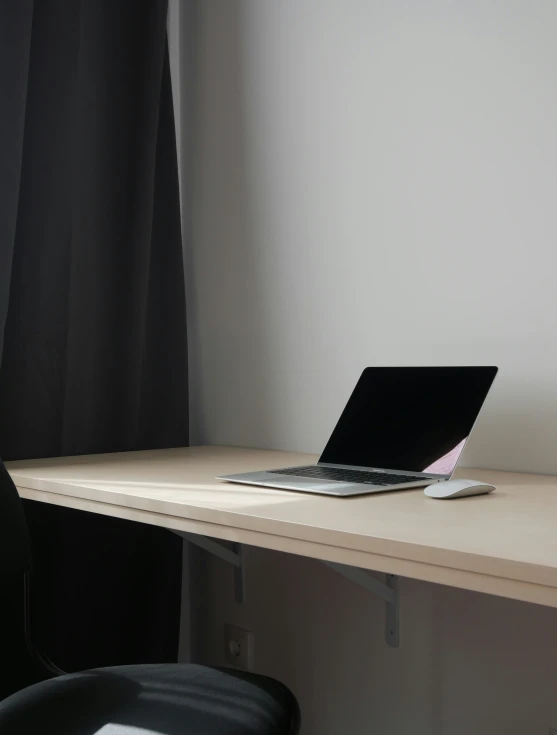 a desk with a laptop on top of it