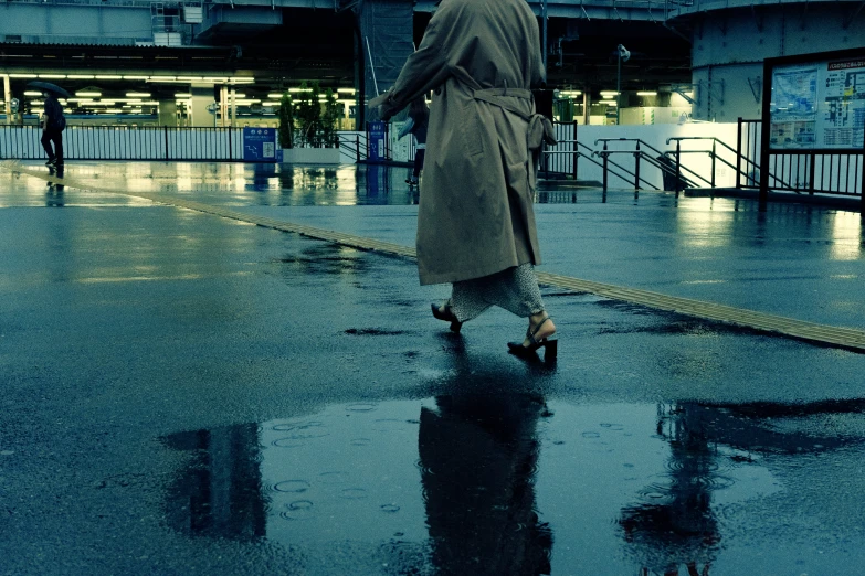 a person walking on a city street with an umbrella