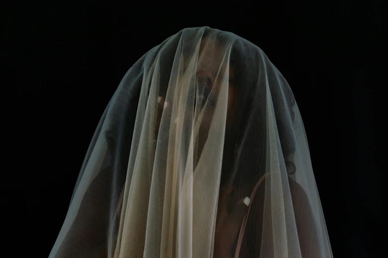 veils hanging from a black ceiling at night