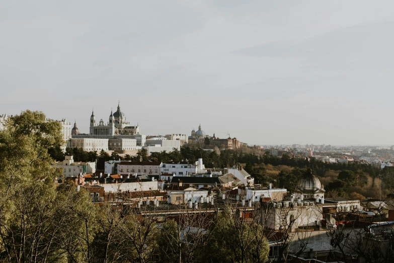 a city with many buildings and trees near it