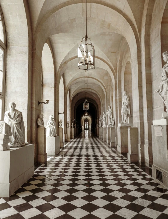 the hallway leading to several statues is very long