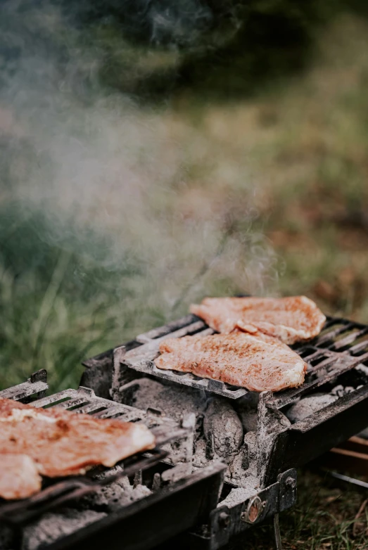 the food is being prepared on the grill