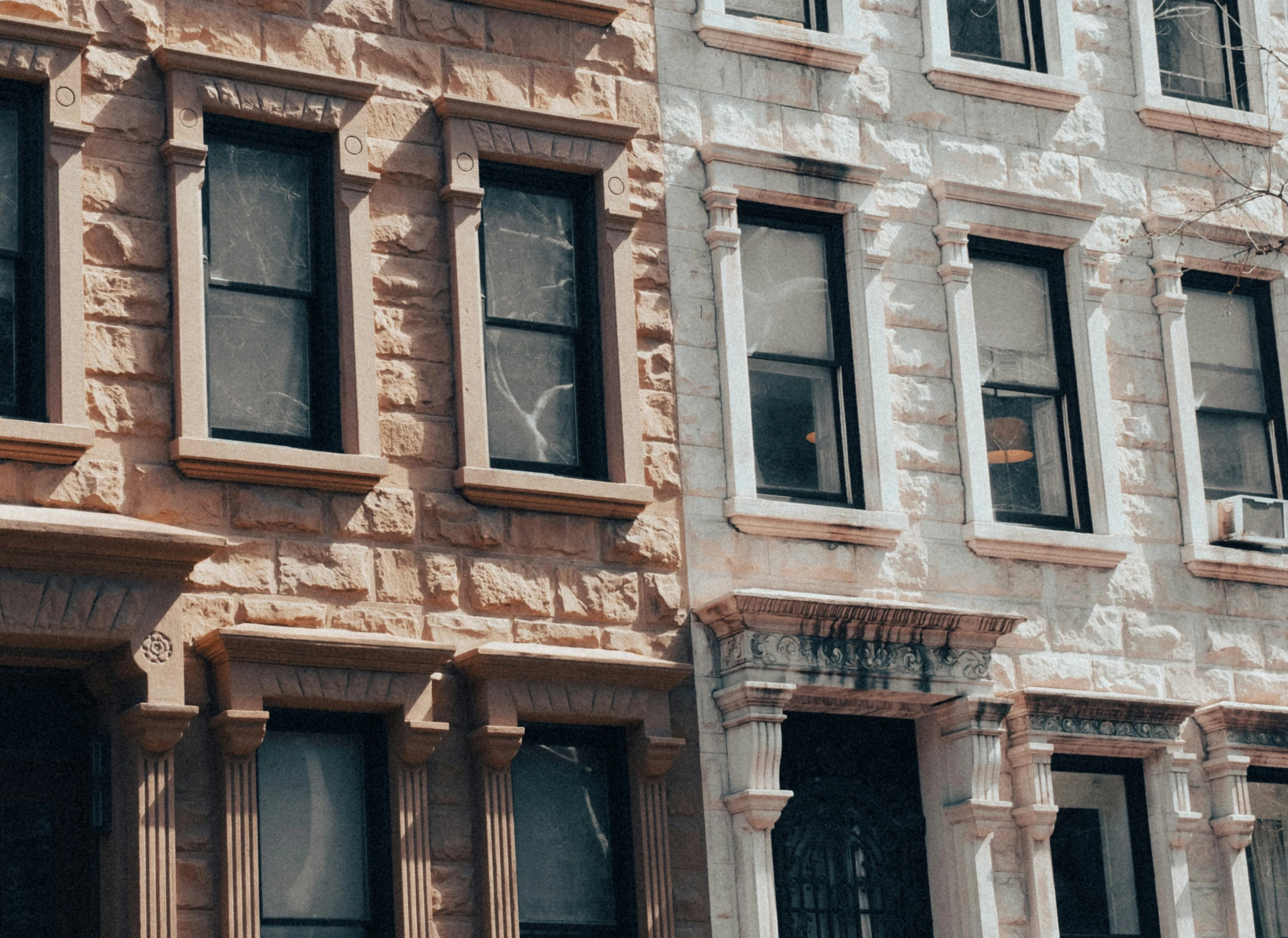 the side view of old buildings in different colors