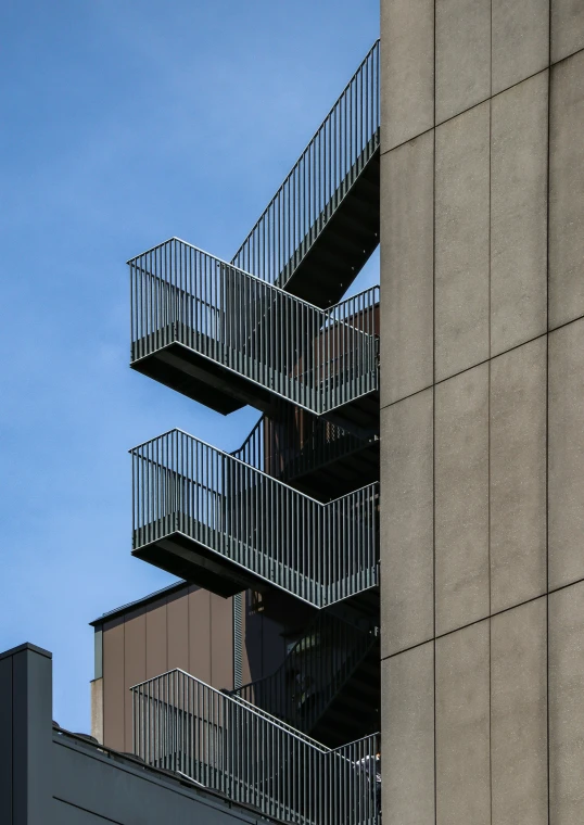 there are several balconies next to the buildings