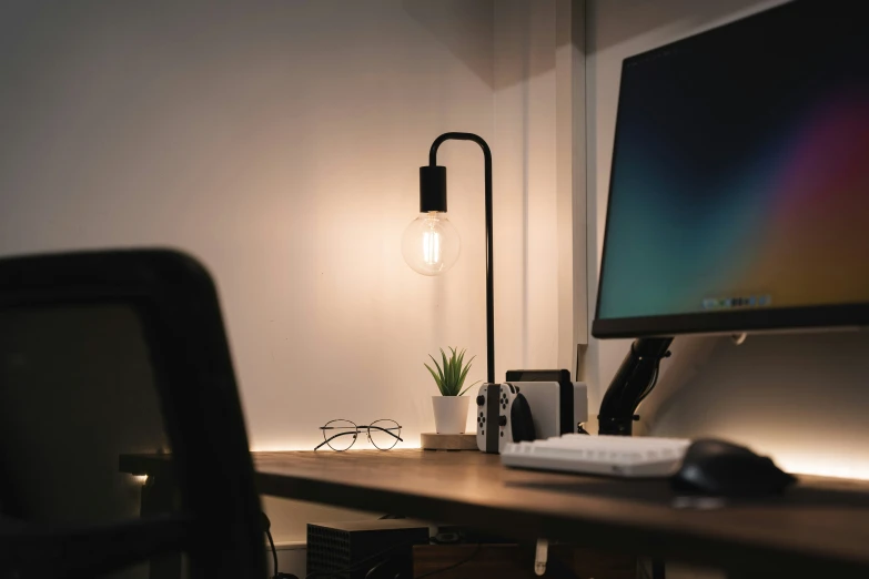 a desktop computer is set up in an office