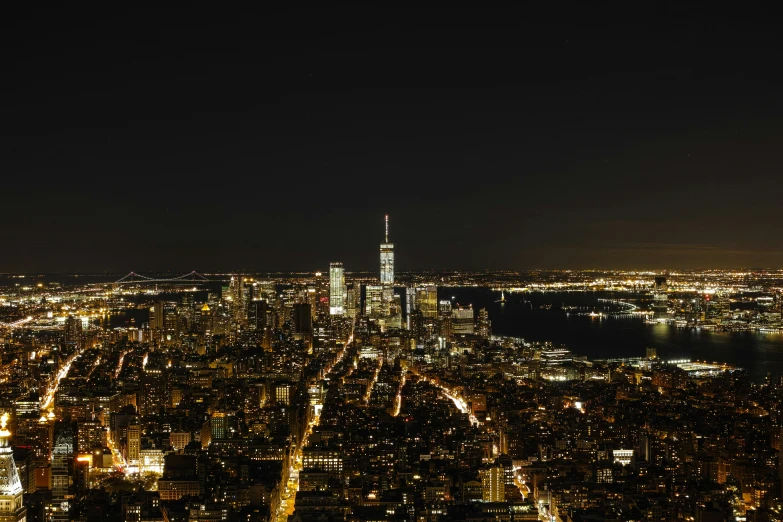 aerial view of downtown and hudson at night