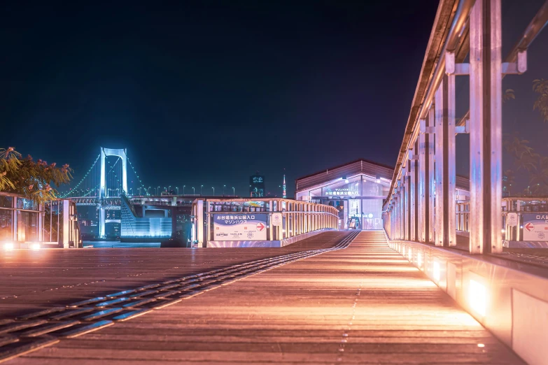 the walkway is in a long line on a pier