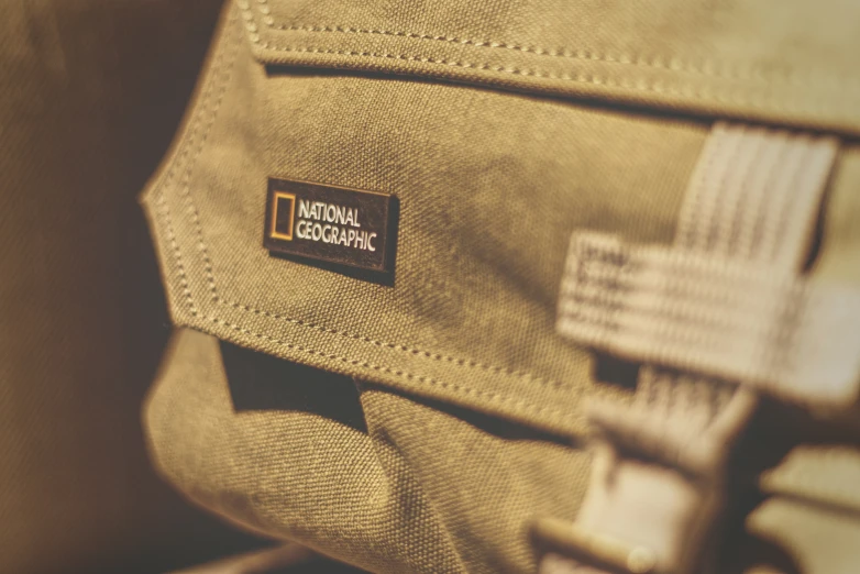 a close up po of the national corporate label on a canvas bag