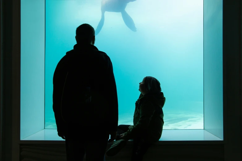 people observing an underwater tank in a museum