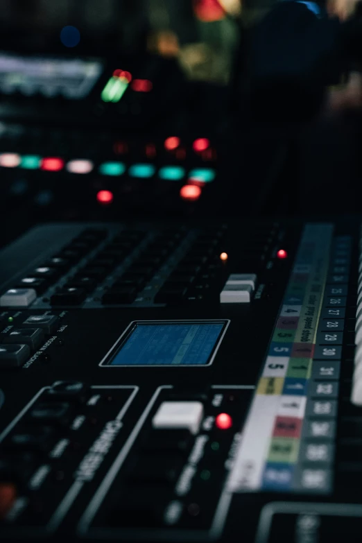 the control panel of an audio mixing console