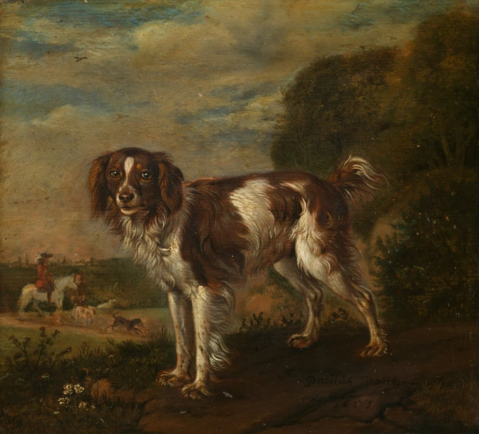 a painting depicting a dog with its eyes closed