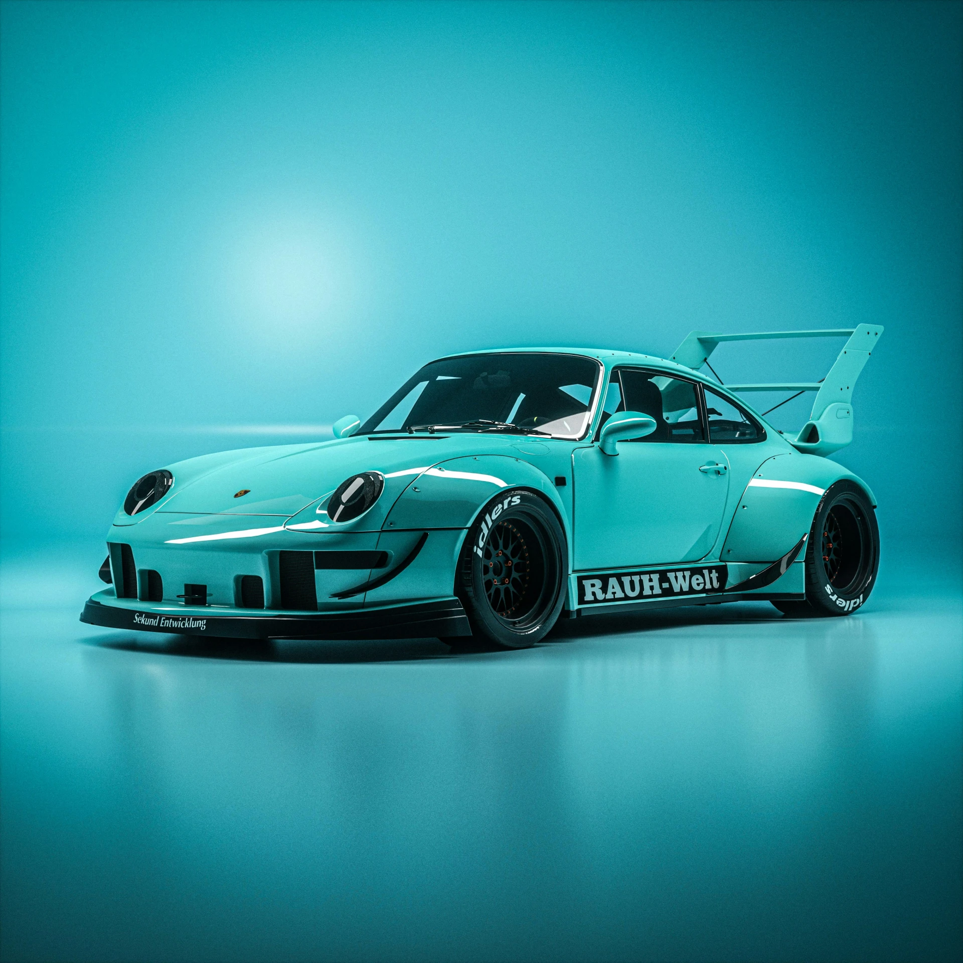 a very nice looking car that is turquoise