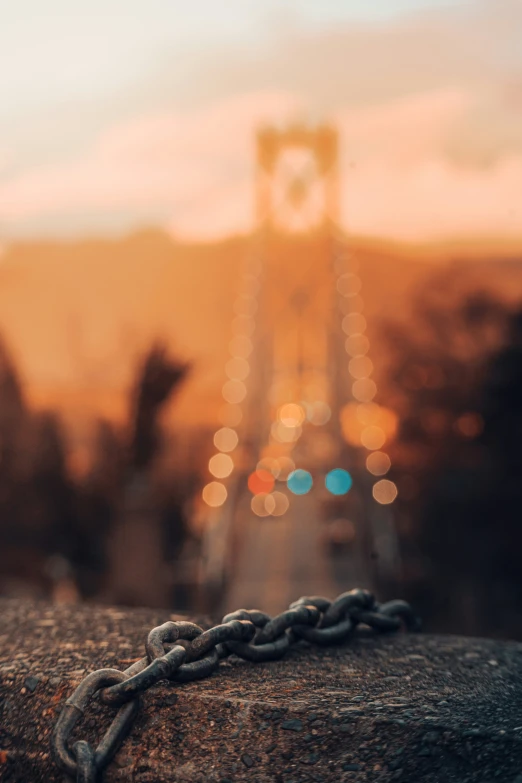 chain  on concrete block in urban setting