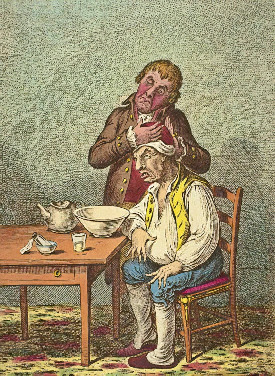 an old man sitting at the table with another man eating food