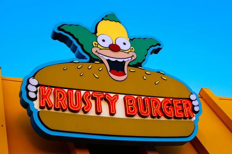 a sign that has the words krusty burger on it