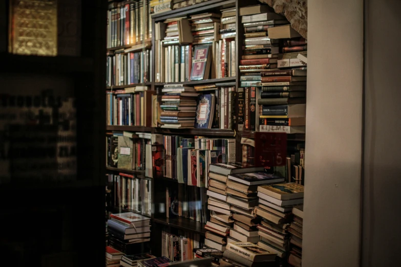 a bookshelf that has lots of books inside of it