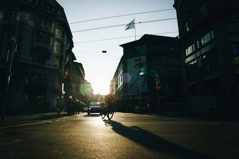 there is a bike parked in front of buildings