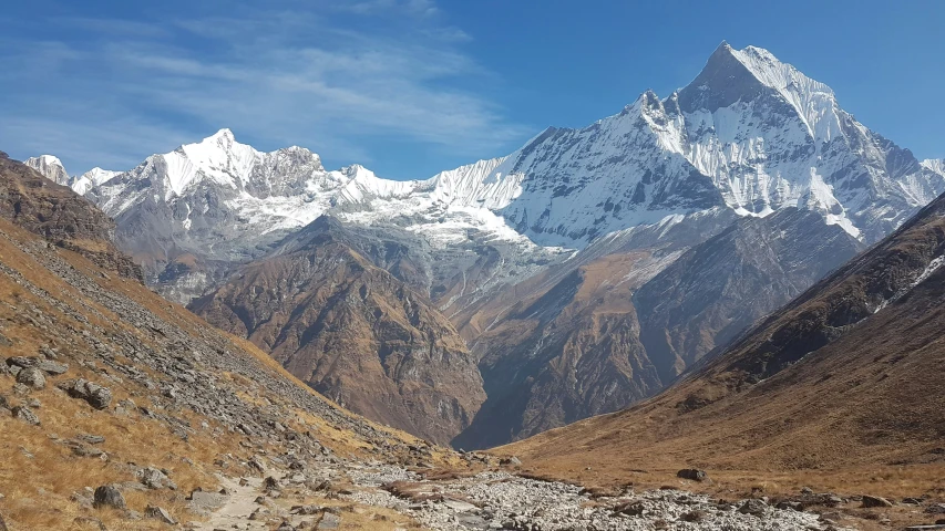 the mountains are covered with snow in the daytime