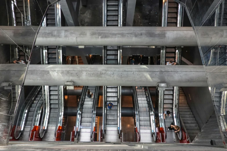 a group of people going down a flight of stairs