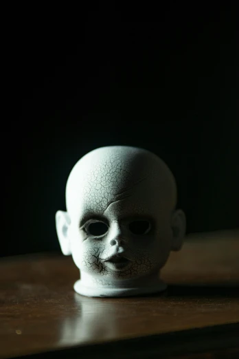 a close up of a small head on a table