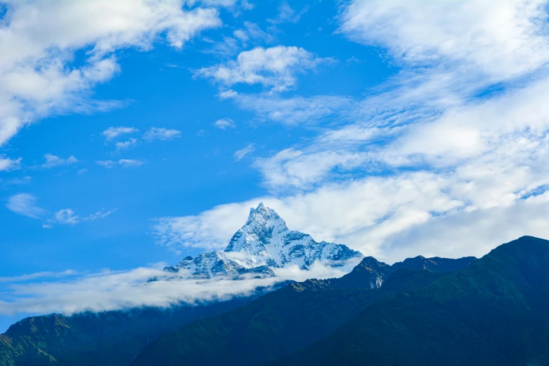 the view of a mountain is made from the water