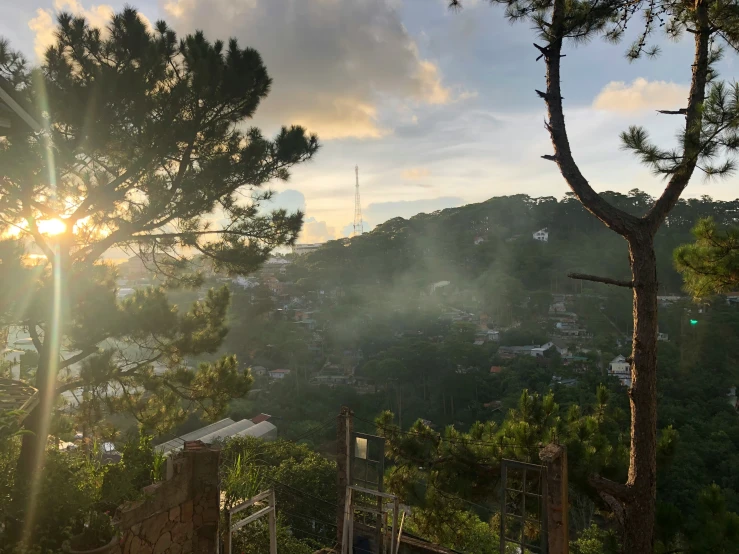 a very pretty tree filled hillside with some sky