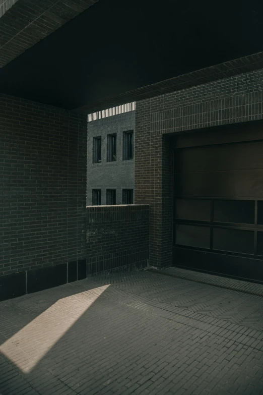 a view through a window at the exterior of a garage