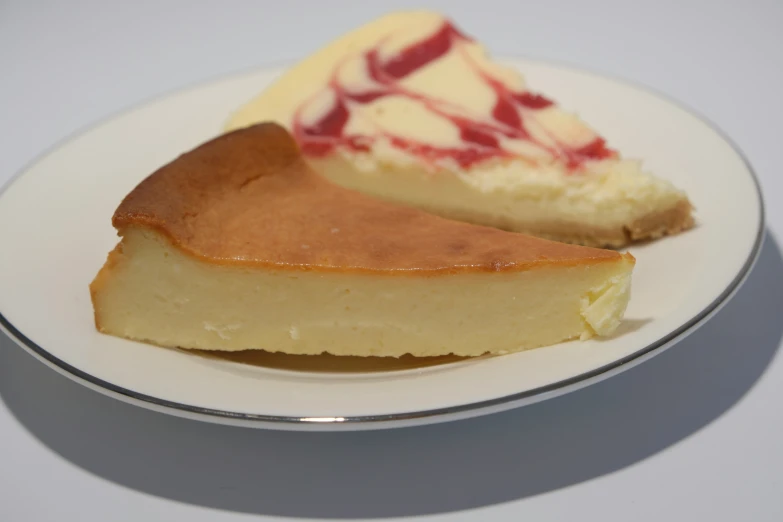 a plate topped with two different types of pie