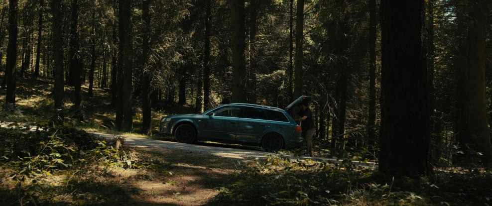 car parked in middle of forest during the daytime